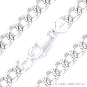 10.5mm Cuban / Curb Link D-Cut Pave Chain Bracelet in .925 Sterling Silver